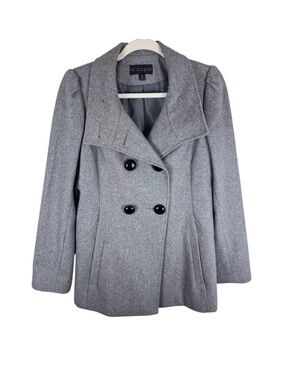 M.‎ Julian Gray Double Breasted Collared Line Button Up Wool Pea Coat Size M